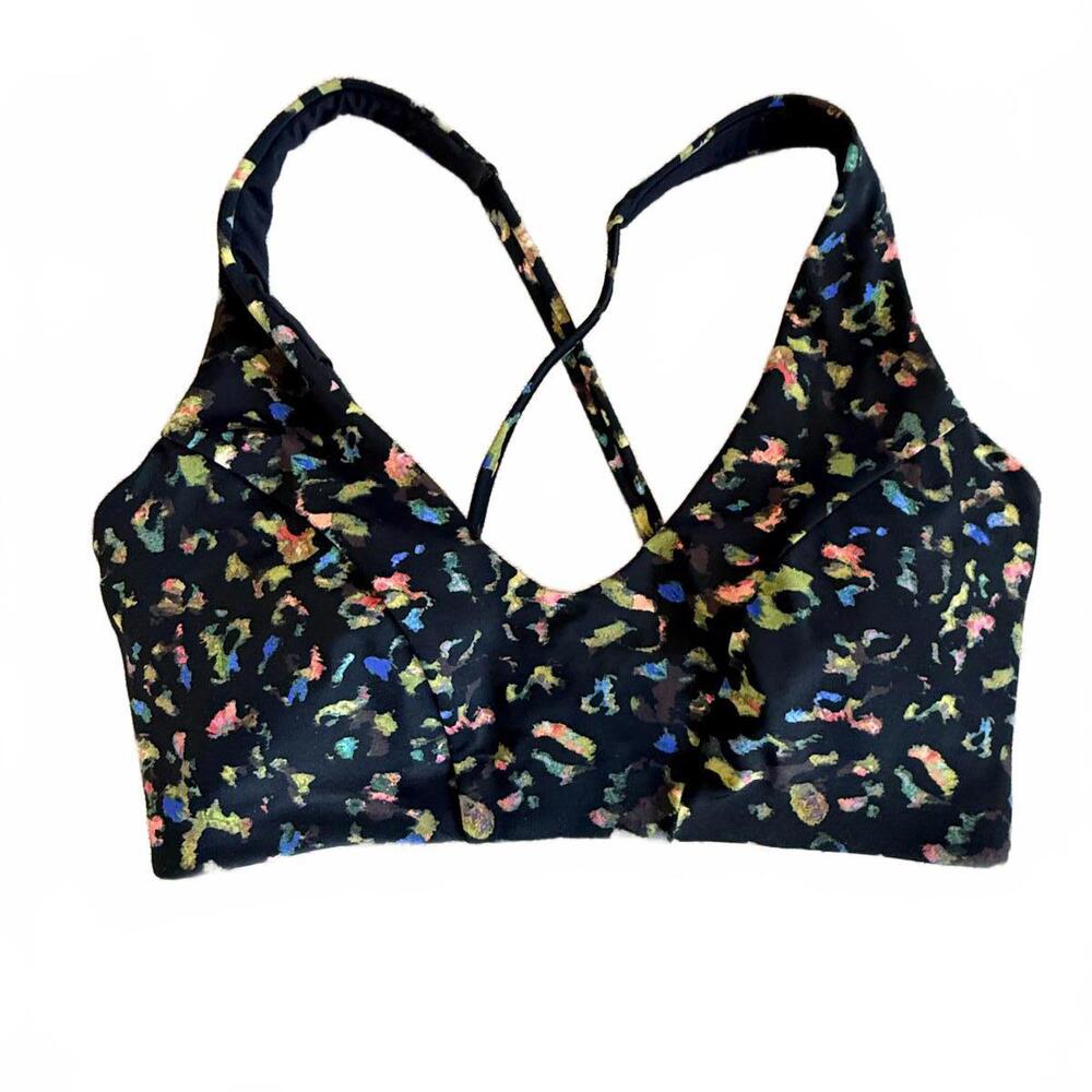 Athleta Black Multi Leopard Print High Neck Bikini Top